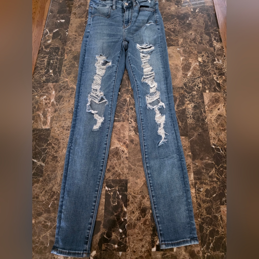 American Eagle Outfitters Ripped Blue Skinny Jeans
